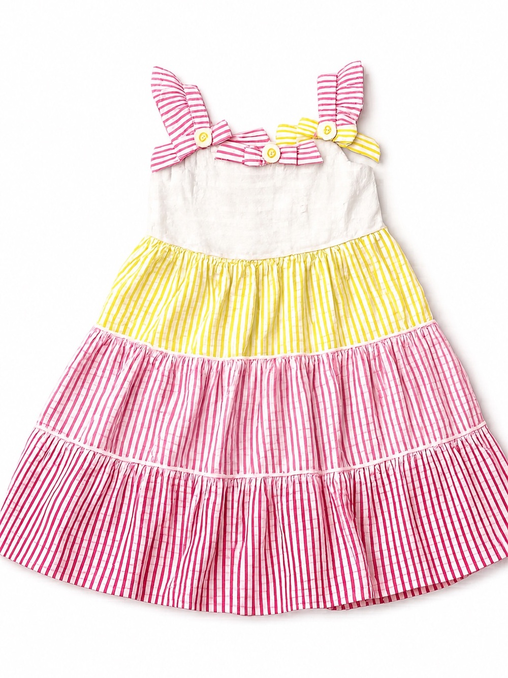 Blueberi Boulevard Pink and Yellow Striped Tiered Sundress